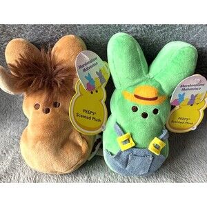 Peeps Mini Scented Plush Bunny Lot 2 Easter Farmer + Highland Cow NWT